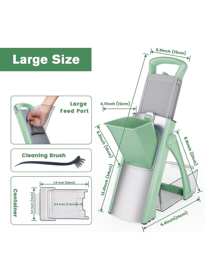 RELAXY Multifunctional Vegetable Chopper Slicer Cutter, Adjustable Food Slicer with Container & Cleaning Brush, Large Capacity Veggie Dicer for Slicing, Shredding, Strips & Dicing, Green Color - Image 2
