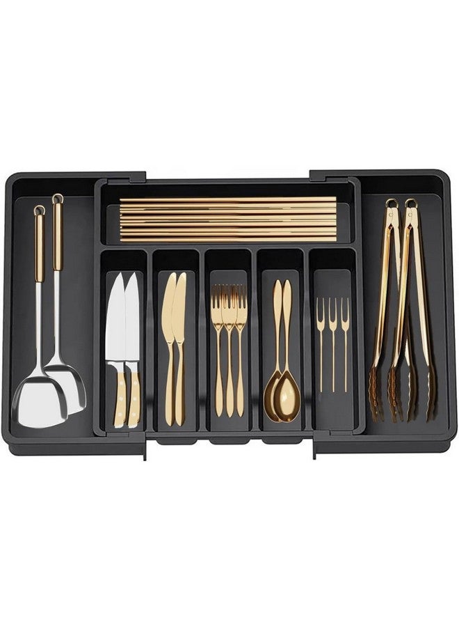 فنبلاست صينية أدوات مائدة بلاستيكية من فن بلاست لدرج المطبخ، صينية أدوات مائدة لسلة المطبخ المعيارية، صينية أدوات مائدة لدرج سلة مترادفة بطول 22 بوصة (أسود) - Image 1