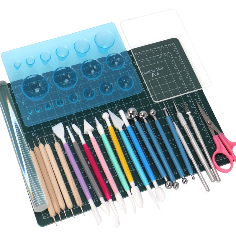 Wolwefa Basic Polymer Clay Tools, Clay Sculpting Tools Acrylic Roller Pin, Clear Rectangle Sheet Press Board, Double-Ended Pottery Carving Set for Beginner (26) - Image 1