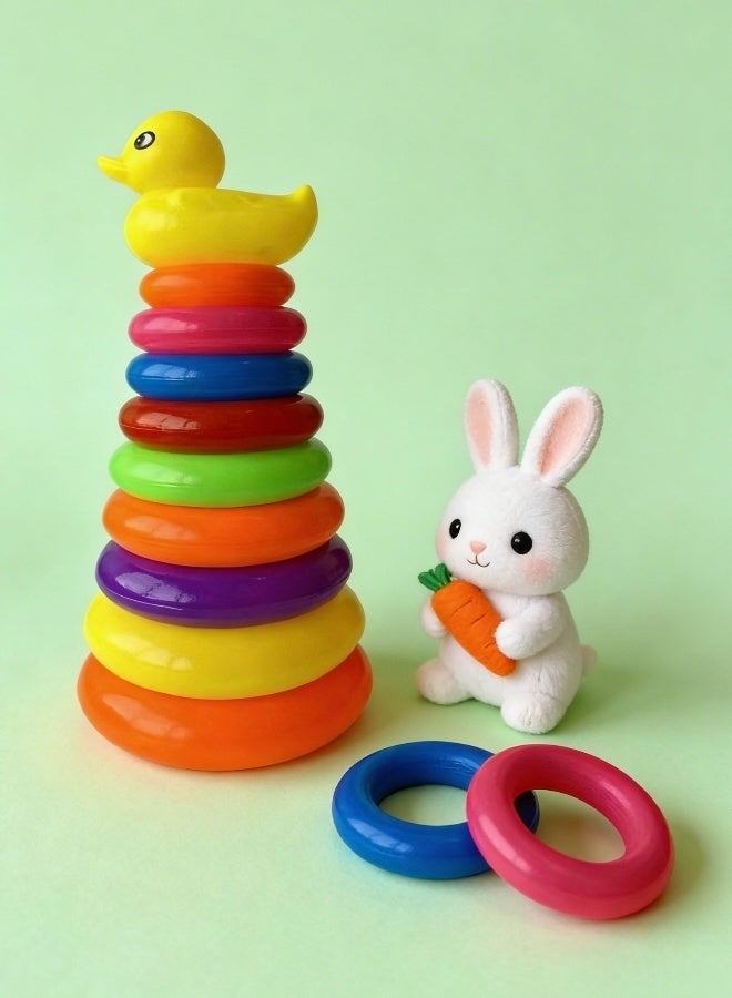 9 Layers of Multicolor Ring Toss Pillar Playset  Interactive Indoor Outdoor Game for Kids and Family Colorful Skill Building Toy with Rainbow Colors - Image 4