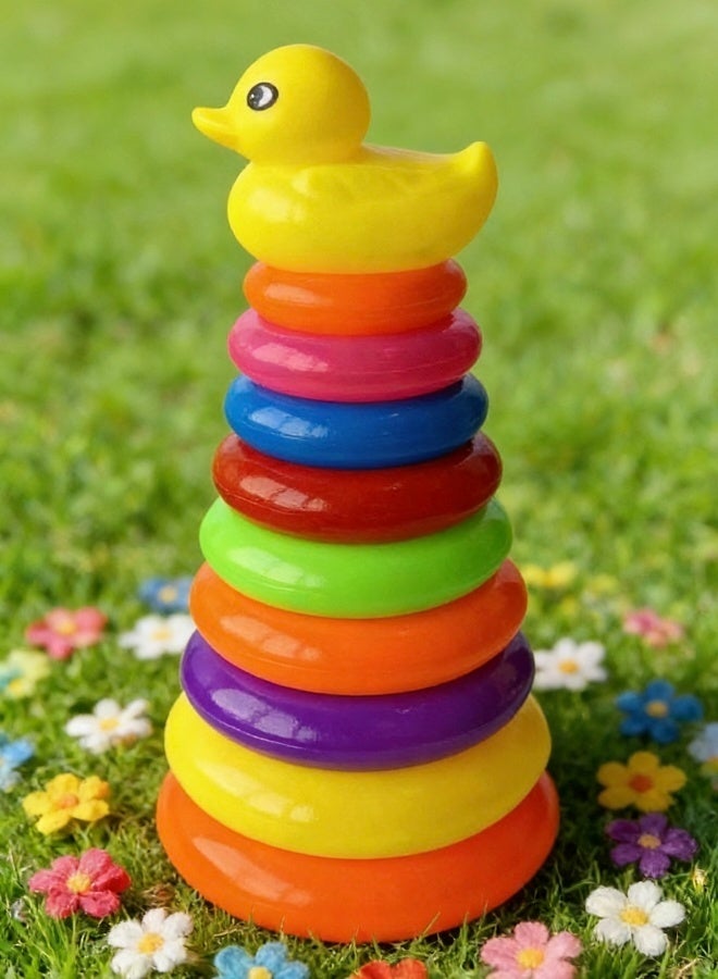 9 Layers of Multicolor Ring Toss Pillar Playset  Interactive Indoor Outdoor Game for Kids and Family Colorful Skill Building Toy with Rainbow Colors - Image 2