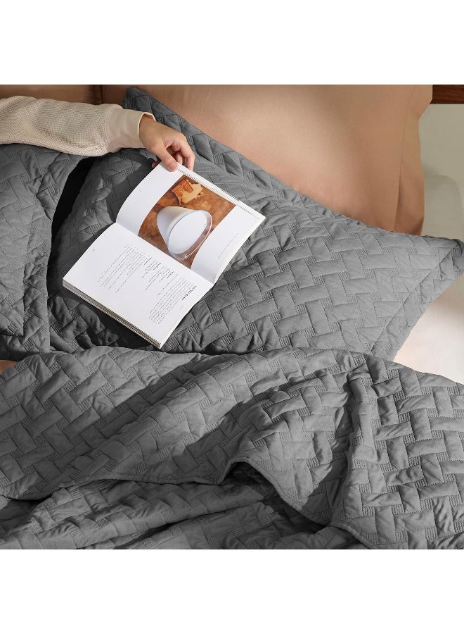 Bedsure Twin Extra Long Quilt Set - Lightweight Summer Quilt Twin/Twin Xl - Grey Bedspread Twin Size - Bedding Coverlet For All Seasons - Image 3