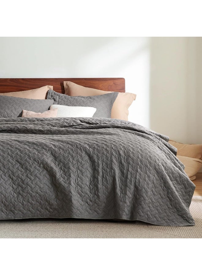 Bedsure Twin Extra Long Quilt Set - Lightweight Summer Quilt Twin/Twin Xl - Grey Bedspread Twin Size - Bedding Coverlet For All Seasons - Image 1