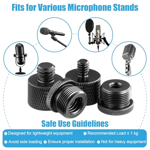 FOJOO 8 Pack Mic Stand Adapter 5/8 Female to 3/8 Male and 3/8 Female to 5/8 Male, 5/8 Female to 1/4 Male and 1/4 Female to 5/8 Male Screw Thread Adapter Mic for Microphone Stand Boom Arm Camera Tripod - Image 3