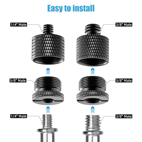 FOJOO 8 Pack Mic Stand Adapter 5/8 Female to 3/8 Male and 3/8 Female to 5/8 Male, 5/8 Female to 1/4 Male and 1/4 Female to 5/8 Male Screw Thread Adapter Mic for Microphone Stand Boom Arm Camera Tripod - Image 4