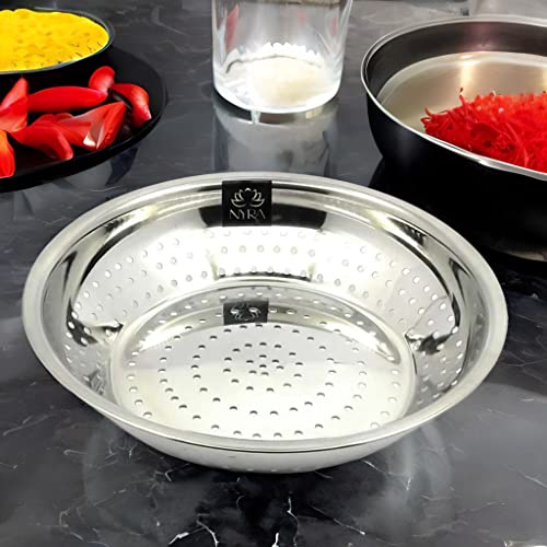 NYRA® Stainless Steel Poha Chalni/Strainer Colander/Vegetable Strainer for Kitchen Used for draining Out Liquid from Pasta, Canned Fruits, Vegetables, Boiled Rice, Noodles etc (Size- Large) - Image 4