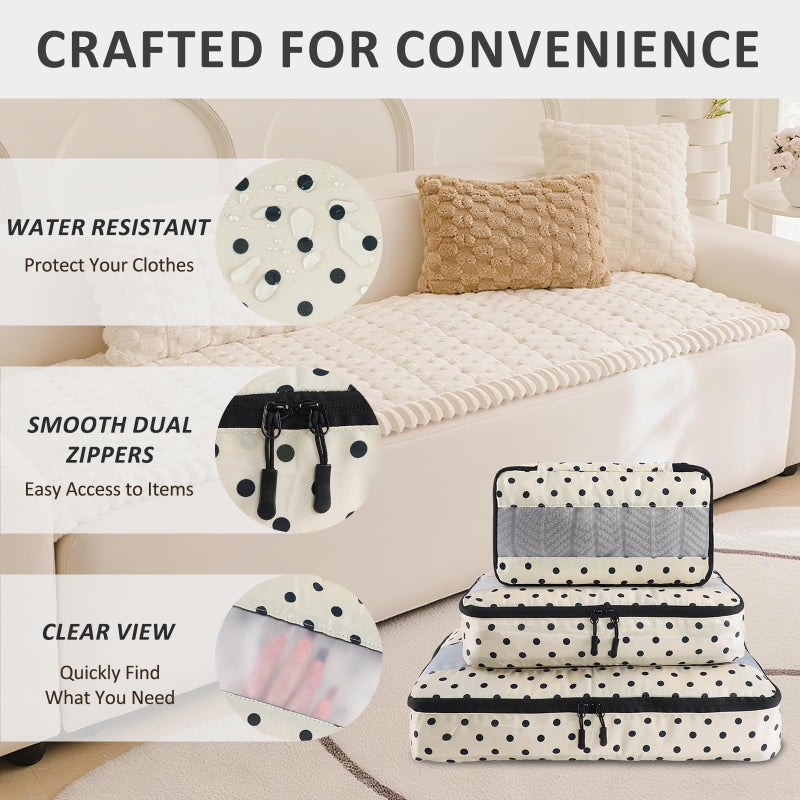 U+U 5 Set Packing Cubes for Travel Essentials Ultralight Luggage Packing Organizers with Laundry Bag and Shoe Bag for Vacation, Business Trip and Camping (Polka Dot) - Image 2