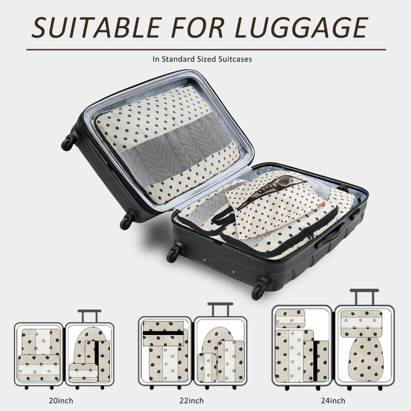 U+U 5 Set Packing Cubes for Travel Essentials Ultralight Luggage Packing Organizers with Laundry Bag and Shoe Bag for Vacation, Business Trip and Camping (Polka Dot) - Image 5