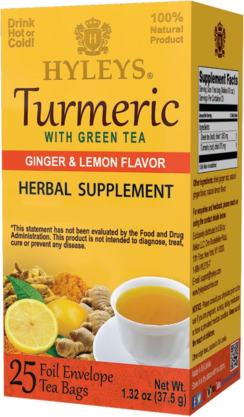 Hyleys Ginger Turmeric Tea with Green Tea - 25 Tea Bags - Image 1
