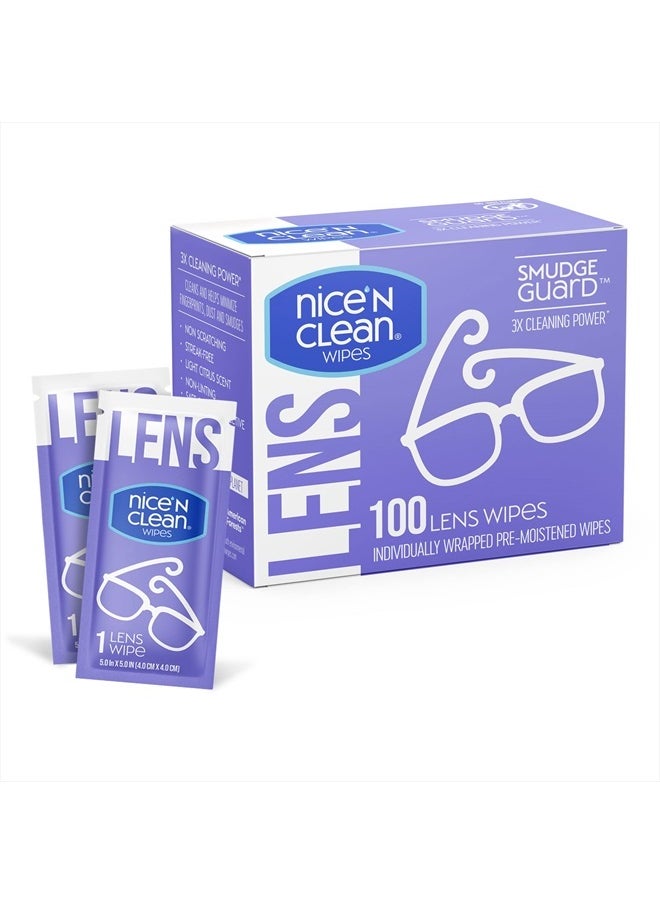 Nice 'N Clean - Nice 'n Clean SmudgeGuard Lens Cleaning Wipes (100 Total Wipes) | Pre-Moistened Individually Wrapped Wipes | Non-Scratching & Non-Streaking | Safe for Eyeglasses, Goggles, & Camera Lens - Image 1