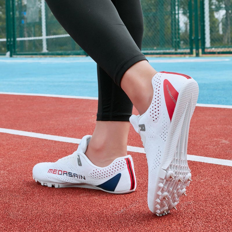 Medasain Track and Field Shoes for Men Women Kids Boys Girls Youth Spikes Professional Athletic Sprint Running Racing Shoes White - Image 3