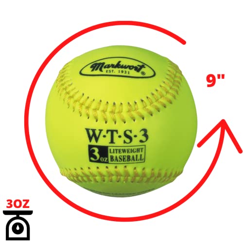 Markwort Weighted Synthetic Covered Baseball, 9-Inch, 3-Ounce, Optic Yellow - Image 2