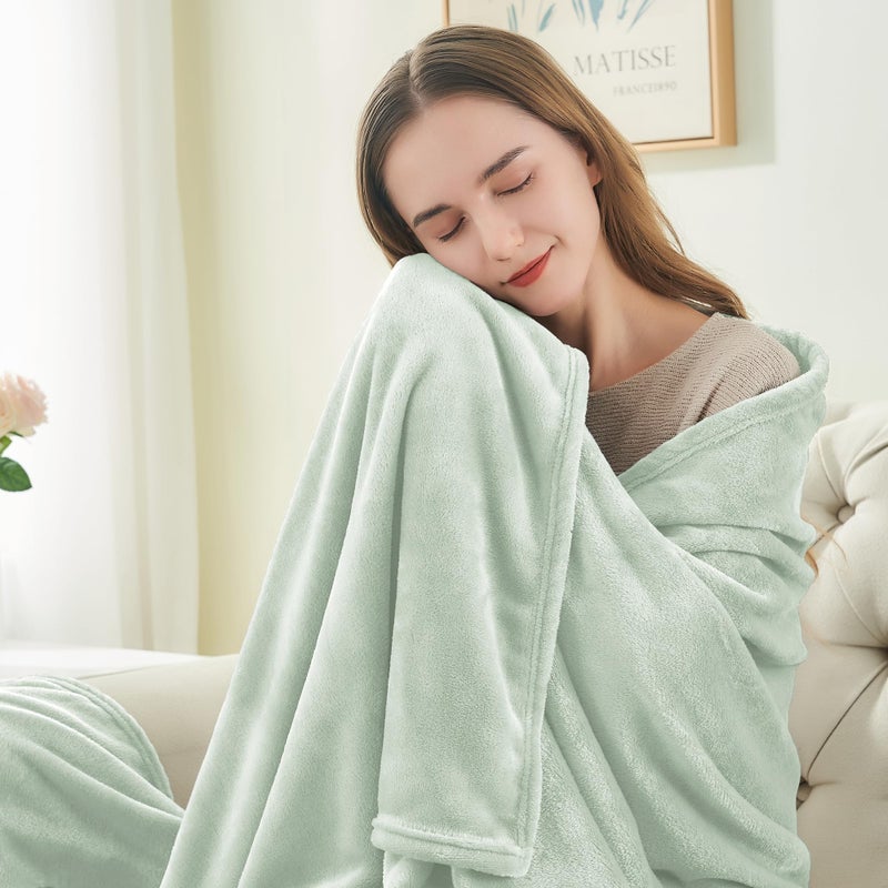 بيديليت بطانية رمي بيدليت للأريكة والسرير - 300GSM الفاخرة الفاخرة بطانية الصوف دافئ 50 × 60 بوصة النعناع خضراء ناع - Image 2