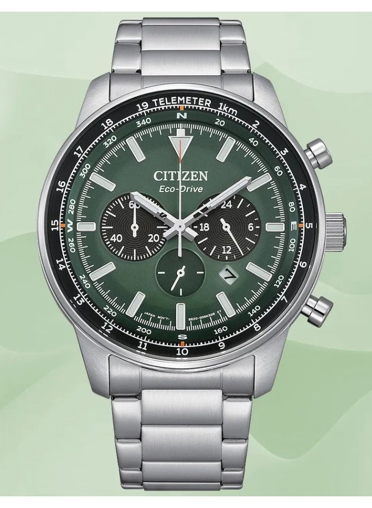 سيتيزن Eco‑Drive Chronograph CA4500‑91X, 44 mm Green Dial, Stainless Steel Case & Bracelet, 100 m WR - Image 1