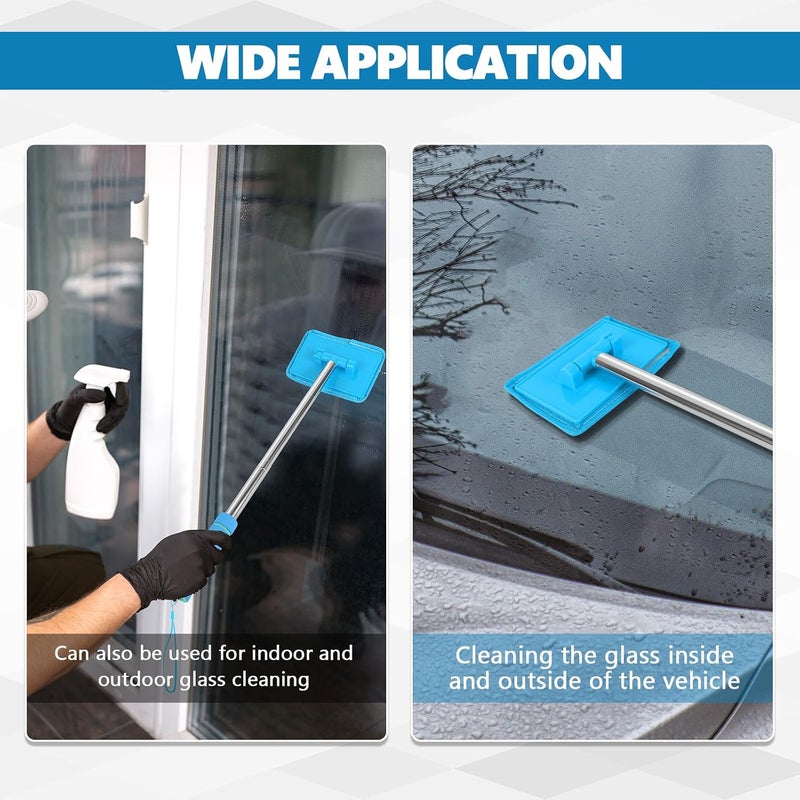 Hbxdeco Car Windshield Cleaning Tool, Car Windshield Window Cleaner, Auto Glass Wiper Tool with Extendable Handle & Reusable Microfiber Pad, Universal Vehicle Cleaning Car Accessories (Sky Blue) - Image 5