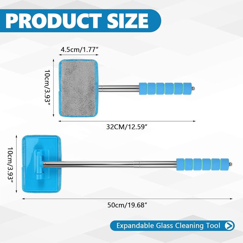 Hbxdeco Car Windshield Cleaning Tool, Car Windshield Window Cleaner, Auto Glass Wiper Tool with Extendable Handle & Reusable Microfiber Pad, Universal Vehicle Cleaning Car Accessories (Sky Blue) - Image 2