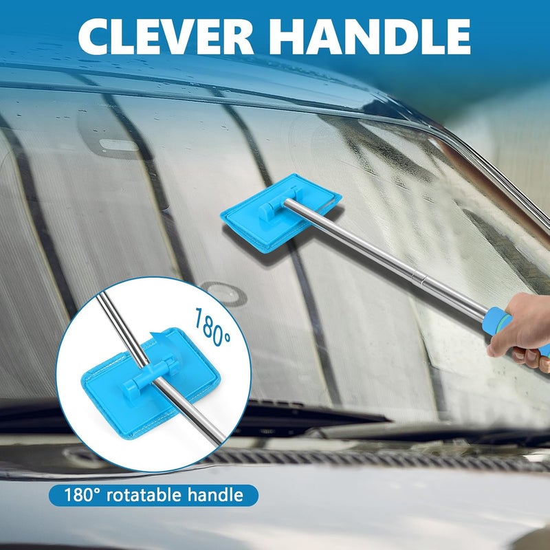Hbxdeco Car Windshield Cleaning Tool, Car Windshield Window Cleaner, Auto Glass Wiper Tool with Extendable Handle & Reusable Microfiber Pad, Universal Vehicle Cleaning Car Accessories (Sky Blue) - Image 4