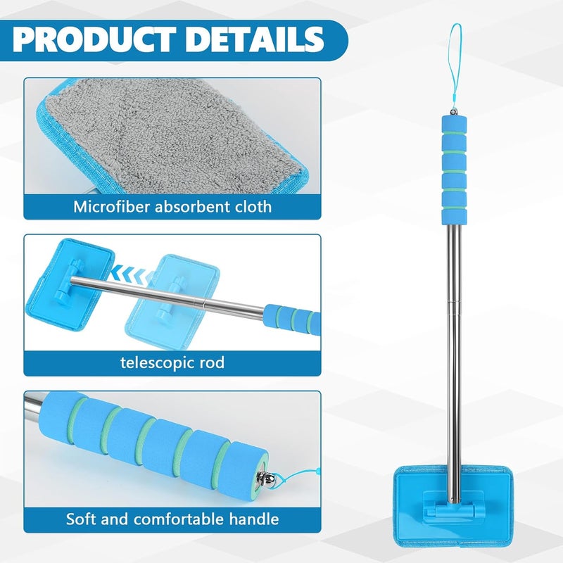 Hbxdeco Car Windshield Cleaning Tool, Car Windshield Window Cleaner, Auto Glass Wiper Tool with Extendable Handle & Reusable Microfiber Pad, Universal Vehicle Cleaning Car Accessories (Sky Blue) - Image 3