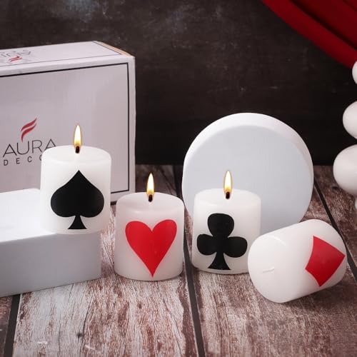 AURA DECOR AuraDecor Playing Card Theme Pillar Candle Set - Spade, Heart, Club, and Diamond Design - Home Decor & Gift Set - Image 1