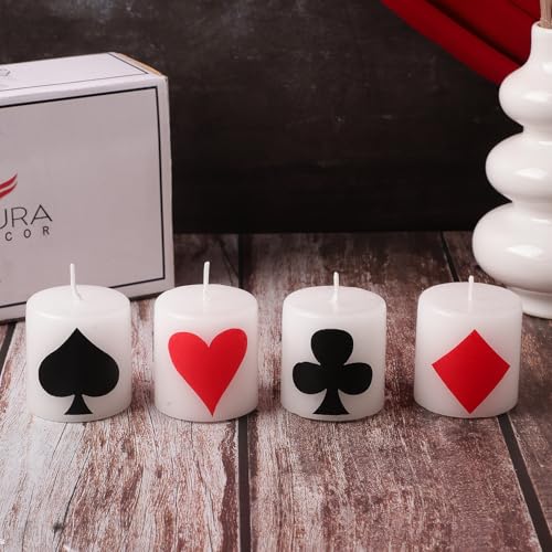AURA DECOR AuraDecor Playing Card Theme Pillar Candle Set - Spade, Heart, Club, and Diamond Design - Home Decor & Gift Set - Image 2