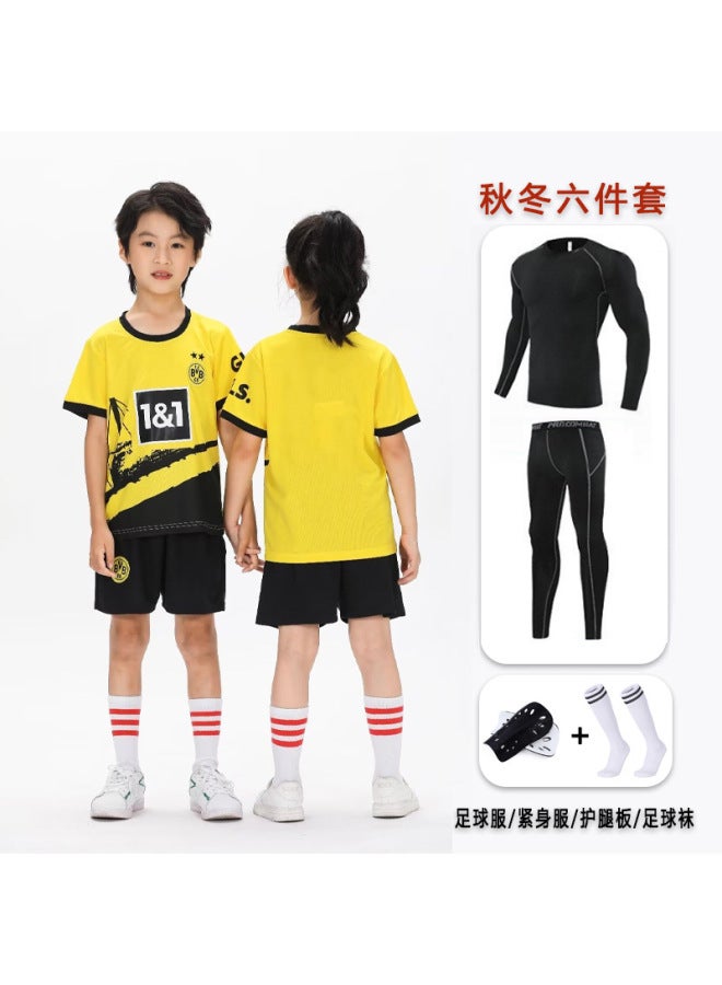 Autumn And Winter Children's Six-piece Football Uniform Set For Boys And Girls Primary School Students Competition Sports Training Uniform Jersey