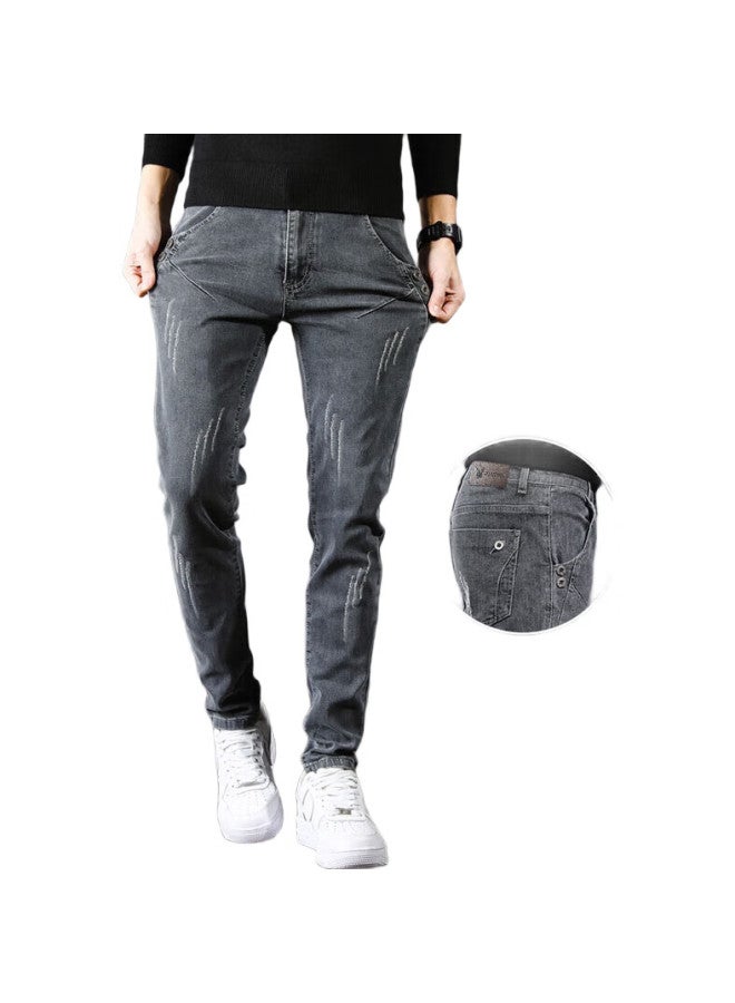 PLAYBOY Men'S Jeans Autumn And Winter Pants Men'S Casual Pants Men'S Fashionable Slim Fit Men'S Pants Deep Gray 28 - Image 2