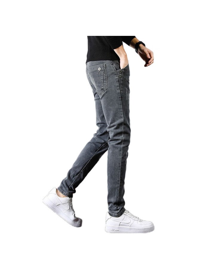 PLAYBOY Men'S Jeans Autumn And Winter Pants Men'S Casual Pants Men'S Fashionable Slim Fit Men'S Pants Deep Gray 28 - Image 3