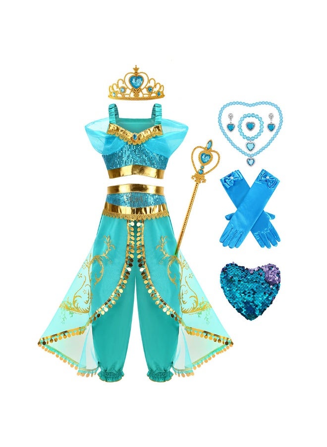 NIBEMINENT Princess Jasmine Classic puffed-sleeve Princess Christmas Aladdin Magic Lamp Dress - Image 1
