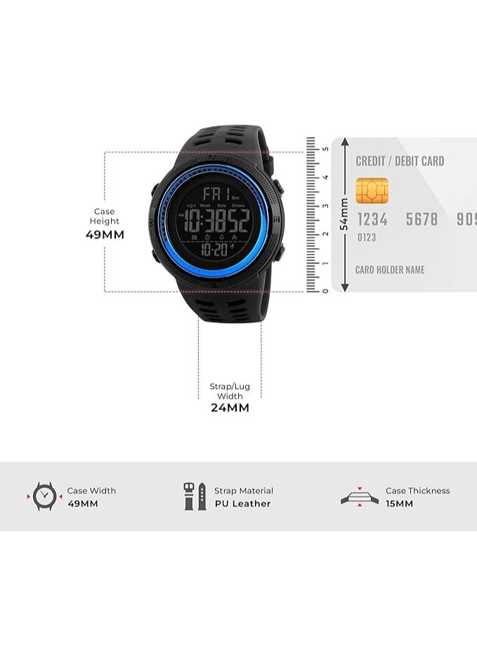 SKMEI SKMEI Digital Sports Watch for Men, Water Resistant to 50 Meters, Multi-Function LED Light, Stop, Countdown, and Auto Date Alarm (Blue)  - Image 2