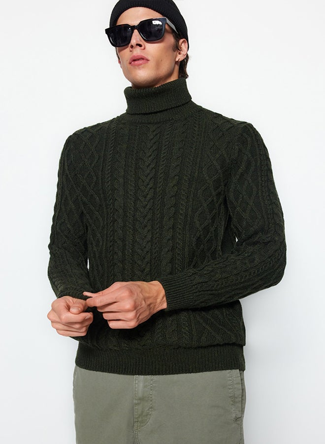 trendyol Khaki Slim Fit Turtleneck Hair Knitted Knitwear Sweater TMNAW22KZ0302 - Image 1