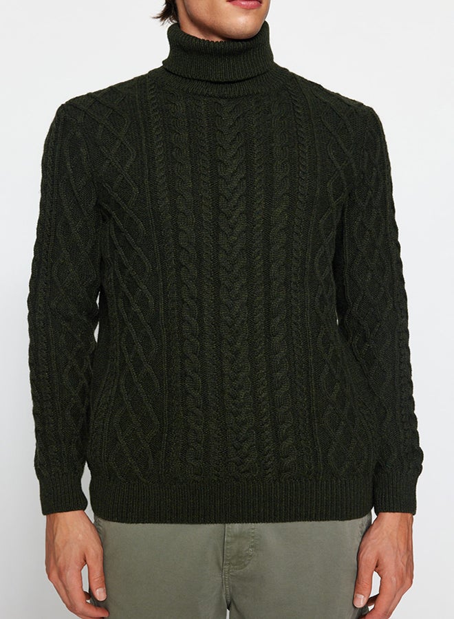 trendyol Khaki Slim Fit Turtleneck Hair Knitted Knitwear Sweater TMNAW22KZ0302 - Image 3