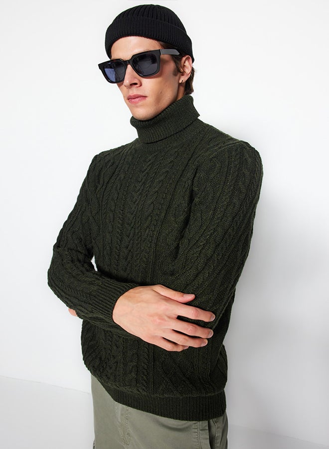 trendyol Khaki Slim Fit Turtleneck Hair Knitted Knitwear Sweater TMNAW22KZ0302 - Image 2