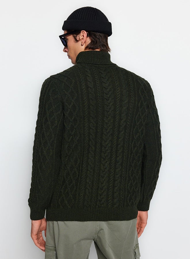 trendyol Khaki Slim Fit Turtleneck Hair Knitted Knitwear Sweater TMNAW22KZ0302 - Image 5