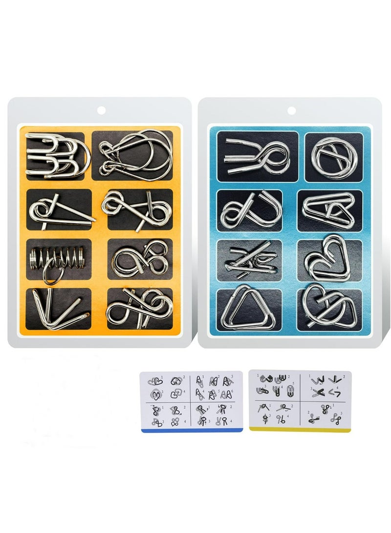 16 Pack IQ Test Mind Game Toys Brain Teaser Metal Wire Puzzles Magic Trick Toy - Image 1
