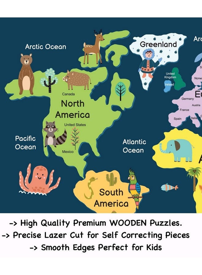 Fiddlys 40 Pcs Paperless Wooden Jigsaw Puzzle for Boys & Girls Learning Educational Toy for 4 Years and Above (World Map) - Image 5