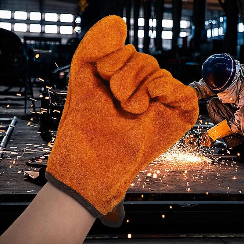 Heat Resistant Welding Gloves Short Design Protective Work Gloves Black - Image 5