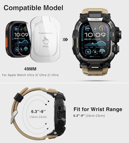 ULTIMAL Rugged Case with Band for Apple Watch 49mmCompatible with Apple Watch Ultra 321 Military Grade Shockproof Bumper Cover for iWatch Tactical Band Men 49mmDesert Yellow - Image 3