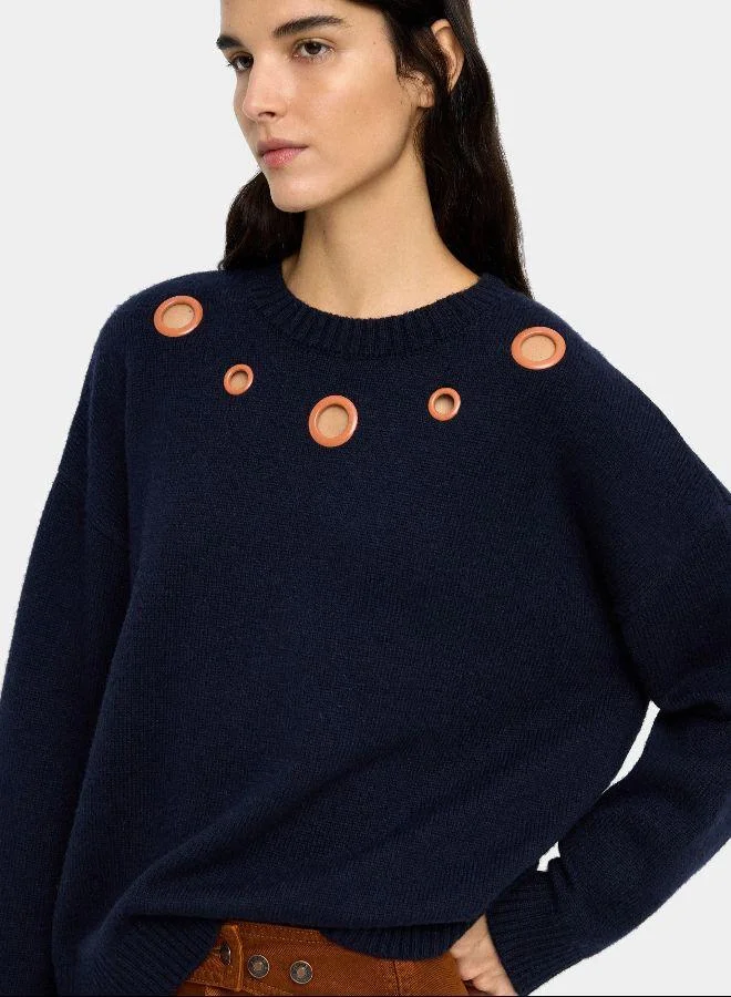 PARFOIS Blue Knit sweater with eyelets for Women | Best Price UAE