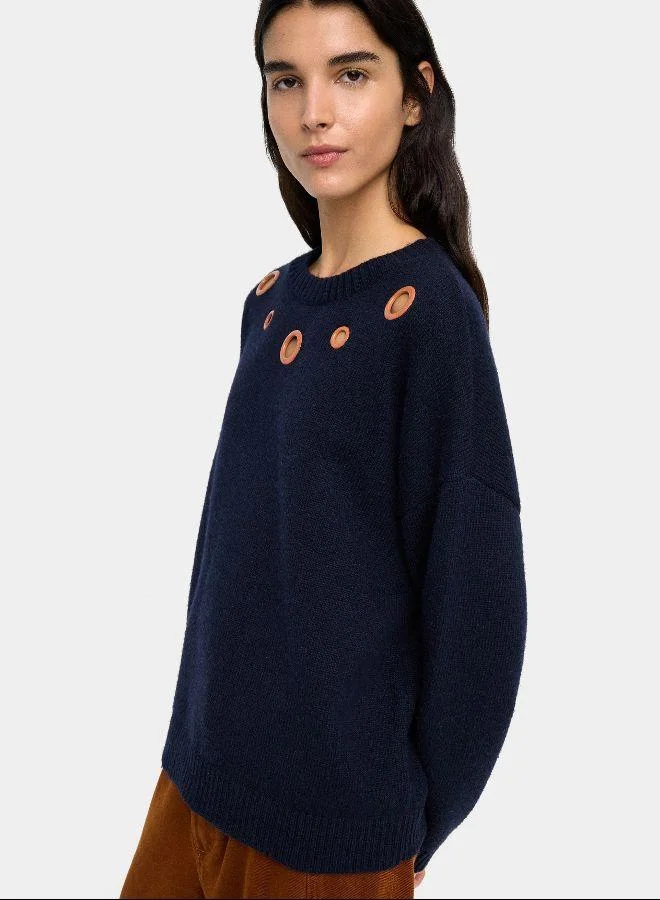 PARFOIS Blue Knit sweater with eyelets for Women | Best Price UAE