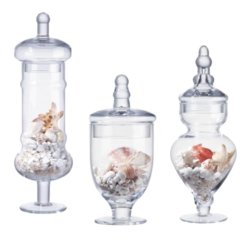 Set of 3 Apothecary Jar Glass Decorative Candy Jars Elegant Storage Candy Buffet Display Wedding Candy Organizer Canisters H 9 125 14 20 FLOZ 23 FLOZ and 28 FLOZ