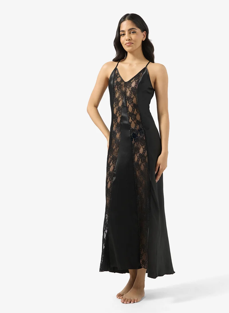 Ginger Lace Detail Slip Satin Night Dress