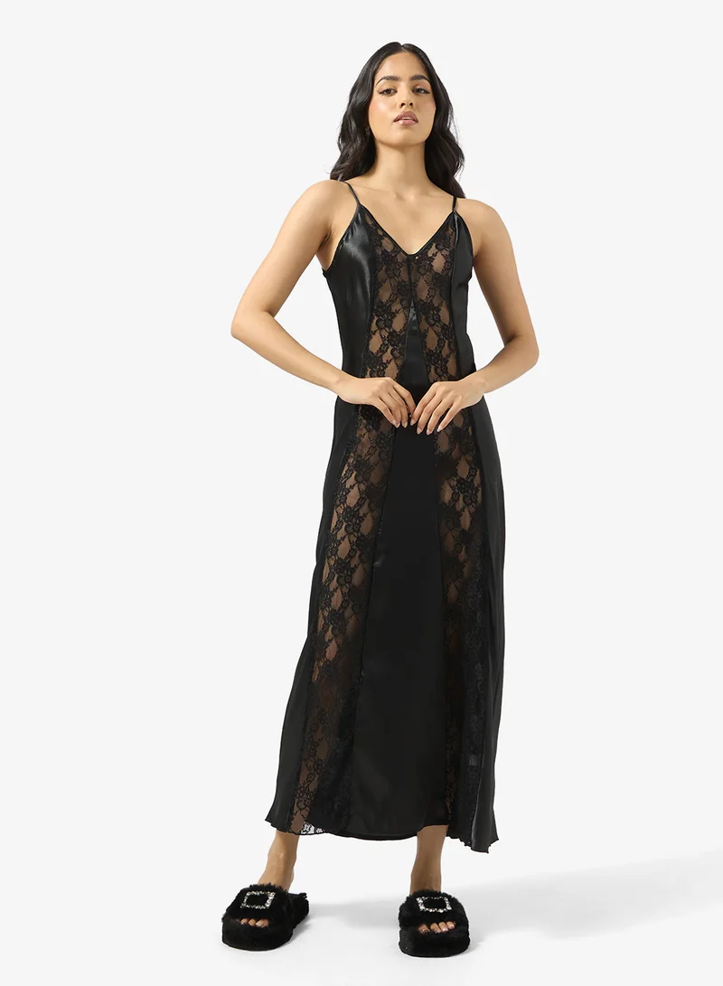 Ginger Lace Detail Slip Satin Night Dress
