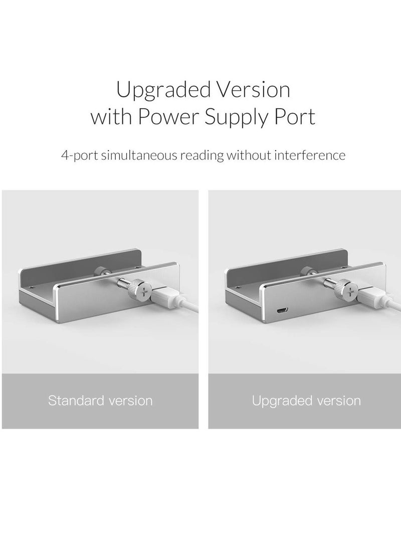 ORICO USB 3.0 Hub, USB Hub Clamp, Aluminum 4-Port USB Splitter with Extra Power Supply Port and 4.92 FT USB A to USB A and USB A to USB C Cable, Desktop Powered USB Hub for Monitors/Desks-Silver
