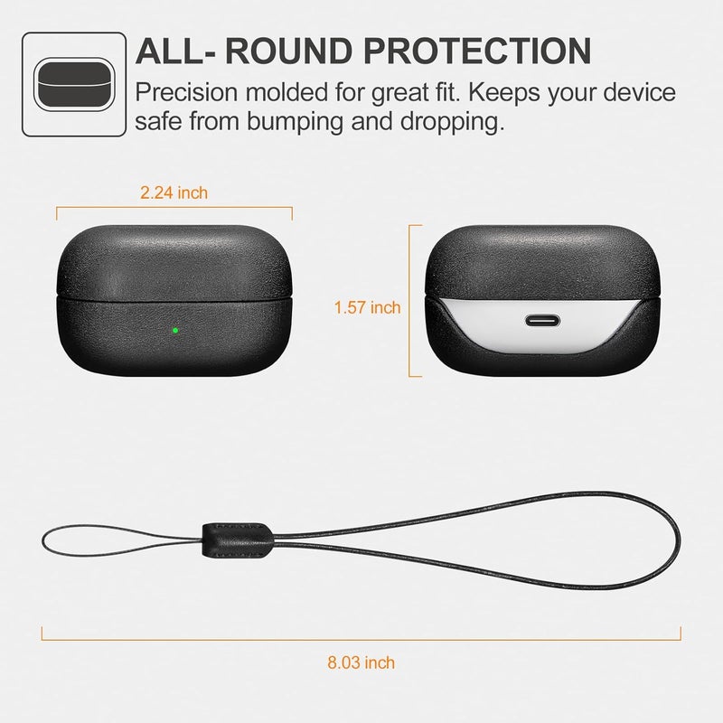 آيكيرير حافظة جلدية لسماعات Galaxy Buds 4/4 Pro 2026، من مادة الجلد الأصلي عالي الجودة من ، حافظة واقية مقاومة للصدمات، مزودة بشاحن لاسلكي مرئي بإضاءة LED (لون أسود) - Image 5