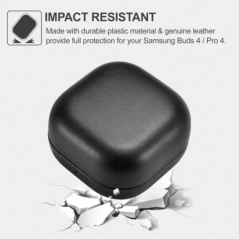 آيكيرير حافظة جلدية لسماعات Galaxy Buds 4/4 Pro 2026، من مادة الجلد الأصلي عالي الجودة من ، حافظة واقية مقاومة للصدمات، مزودة بشاحن لاسلكي مرئي بإضاءة LED (لون أسود) - Image 3