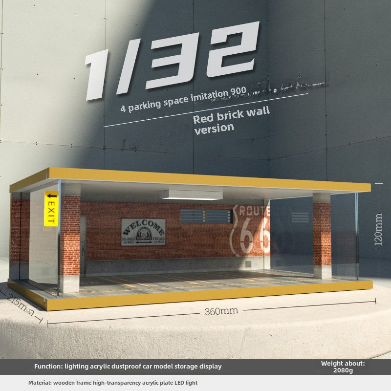 إسكدنيا Wholesale Miniature Car Garage Model, Wooden Dustproof Cover with Light, 1:32 733406-four-car red brick wall version