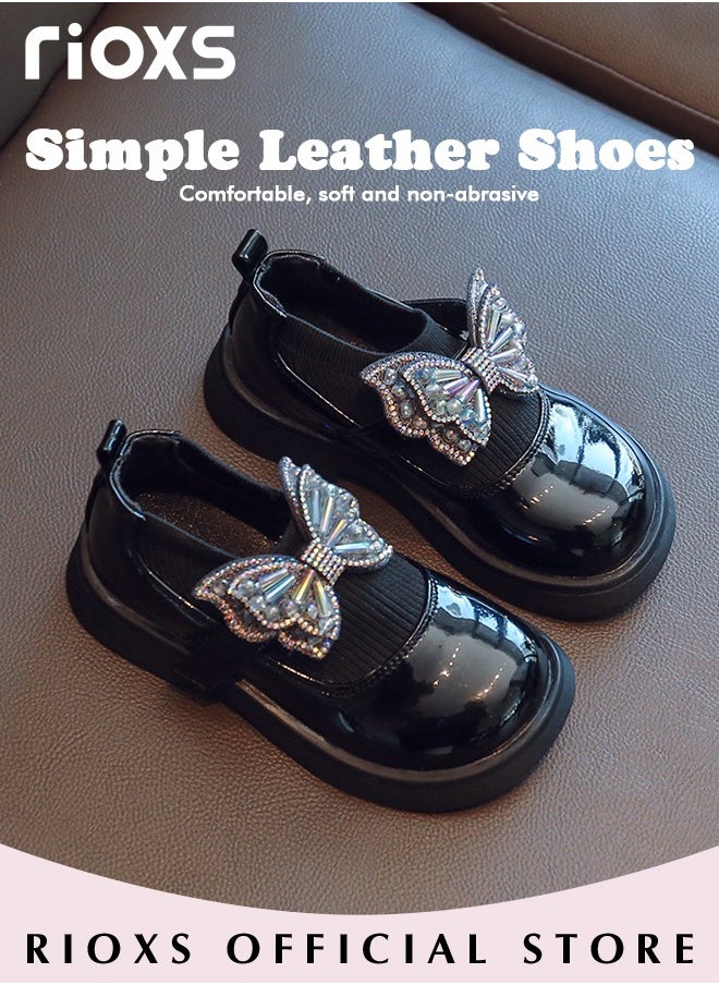RIOXS - Girls' Bowknot Flat Loafers Closed Round Toe Patent Leather Fashion Slip-On Shoes Low Heel School Uniform Shoes for Special Occasions and Casual Wear - Image 1
