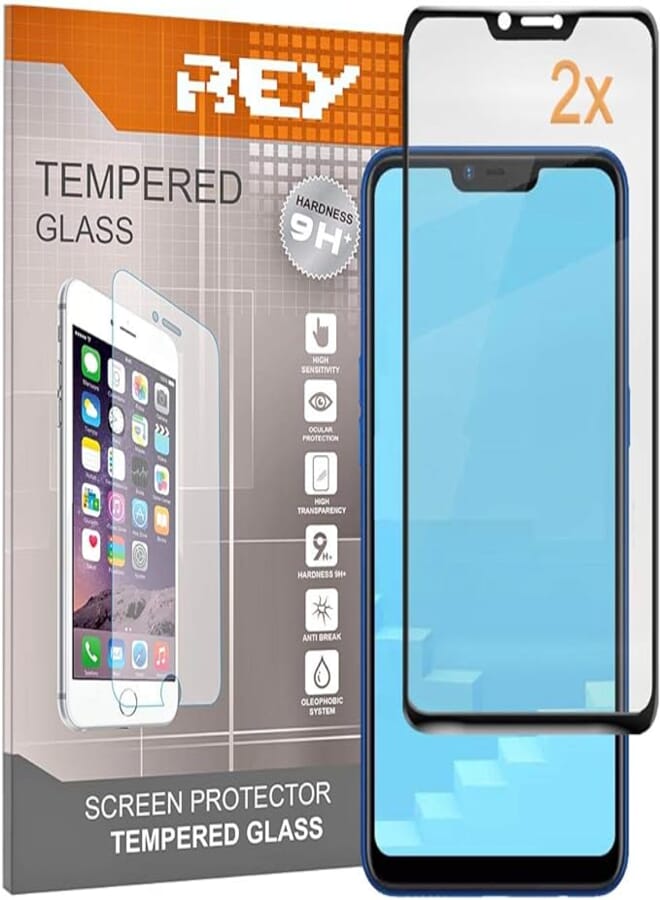 3D Screen Protector for OPPO REALME C1, Black, Tempered Glass Film, Perfect protection for scratches, breaks, moisture, Full Protection, 3D, 4D, 5D, [Pack 2x]