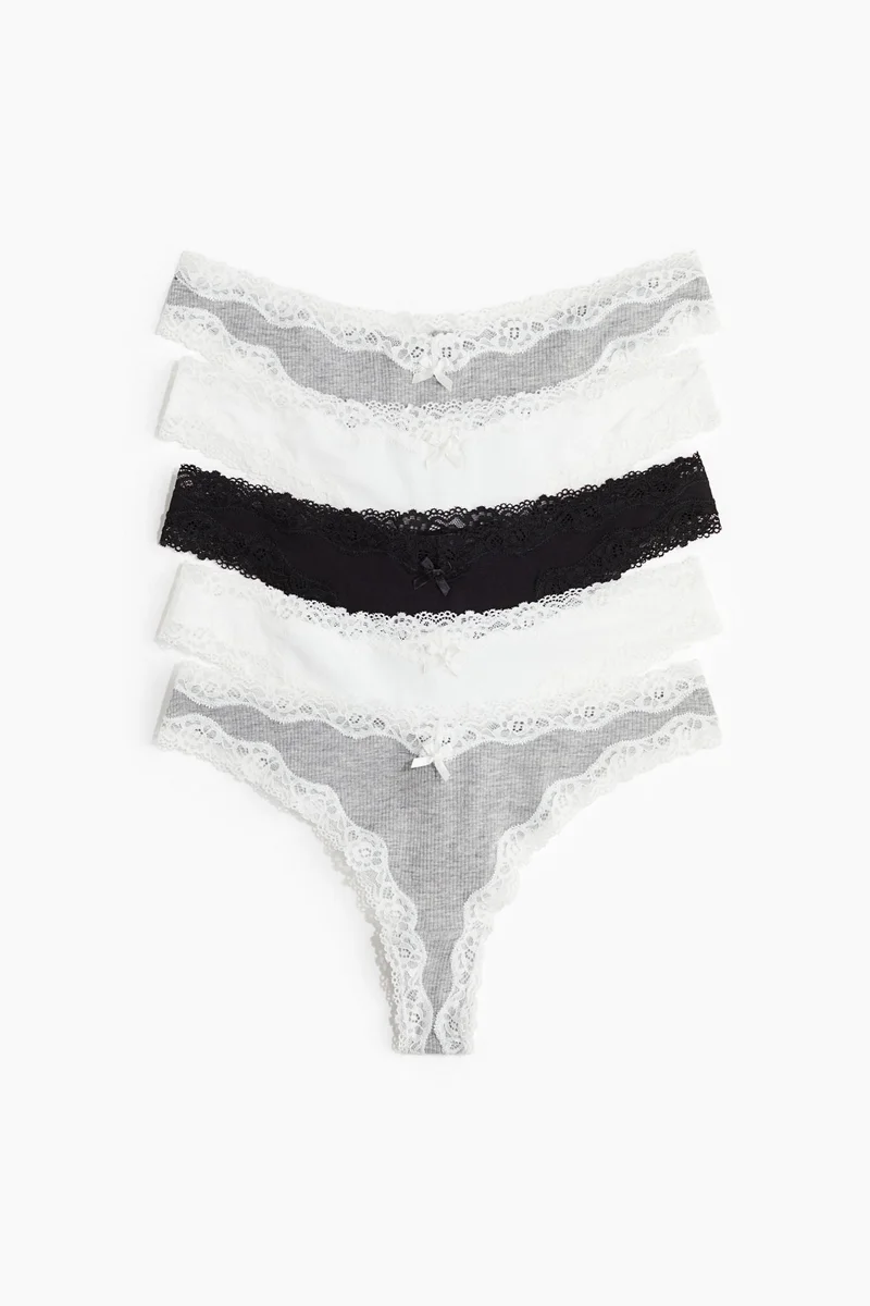 H&M 5-pack cotton and lace Brazilian briefs