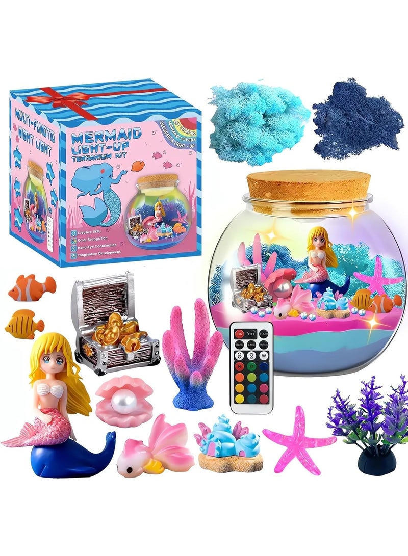 BaytEasy Mermaid Terrarium Kit for Kids, DIY Arts & Crafts Gift for Girls Ages 4 5 6 7 8-12 Year Old, LED Night Light with Remote, Girls' Holidays and Birthday Gifts - Image 1